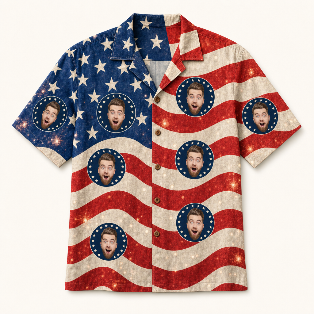Custom Face USA Flag Hawaiian Shirt - Hero