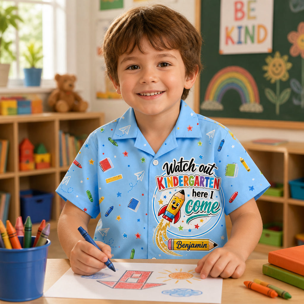 Watch Out Kindergarten Here I Come – Kids AOP Shirt (Name Personalization) - Personalized Hawaiian Kids Shirt - AOP 46b6602d-cf2f-422d-ab94-bd17474b9bb9.jpg