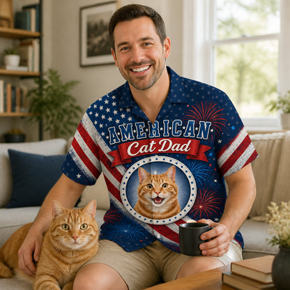 American Cat Dad Photo Hawaiian Shirt - Lifestyle 1