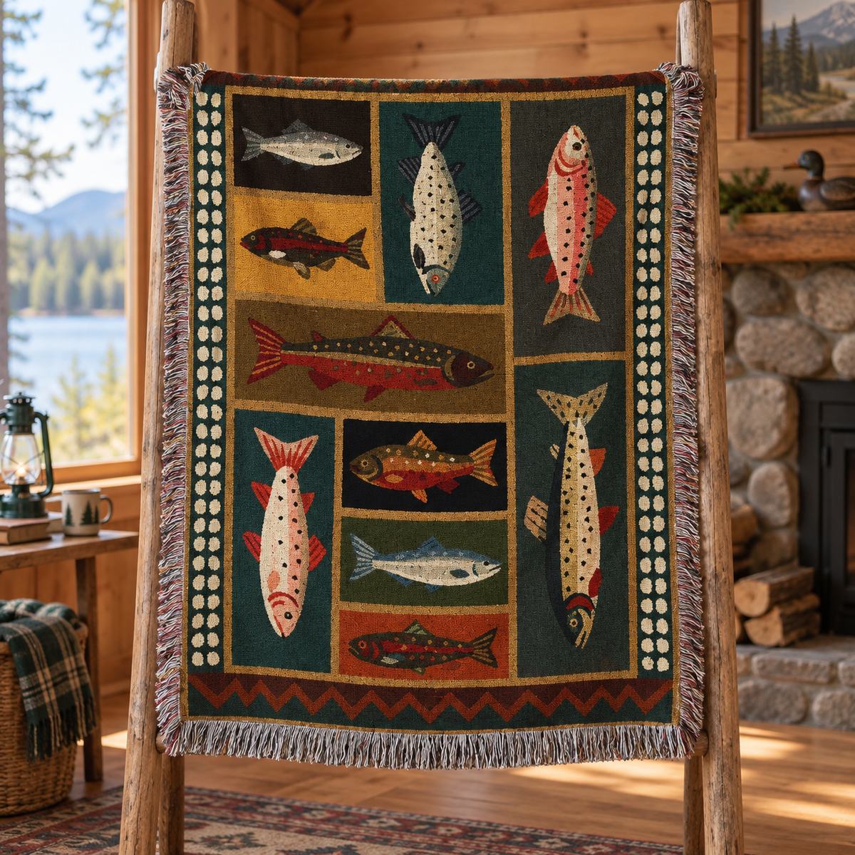 Rustic Mountain Fish Woven Blanket, Western Lodge Trout & Salmon Throw, Country Cabin Tapestry, Fishing Lover Home Decor 472a0503-1f1b-4832-a6bc-4eb5ab730c57-l1.png