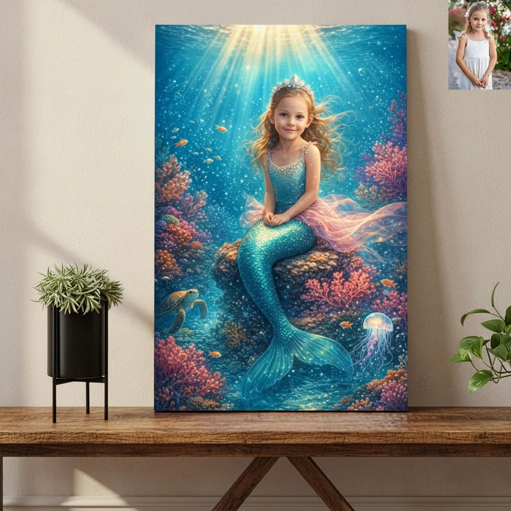 Magical Ocean Mermaid Portrait - Upload Photo Portrait Poster