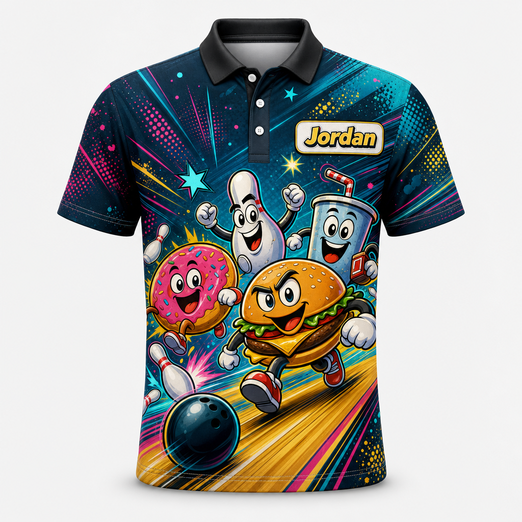 Custom Bowling Team AOP Polo — Cartoon Food Mascots - Personalized Polo shirt - All over printed 47b9ff5a-9454-4577-af53-c71e65821278.png