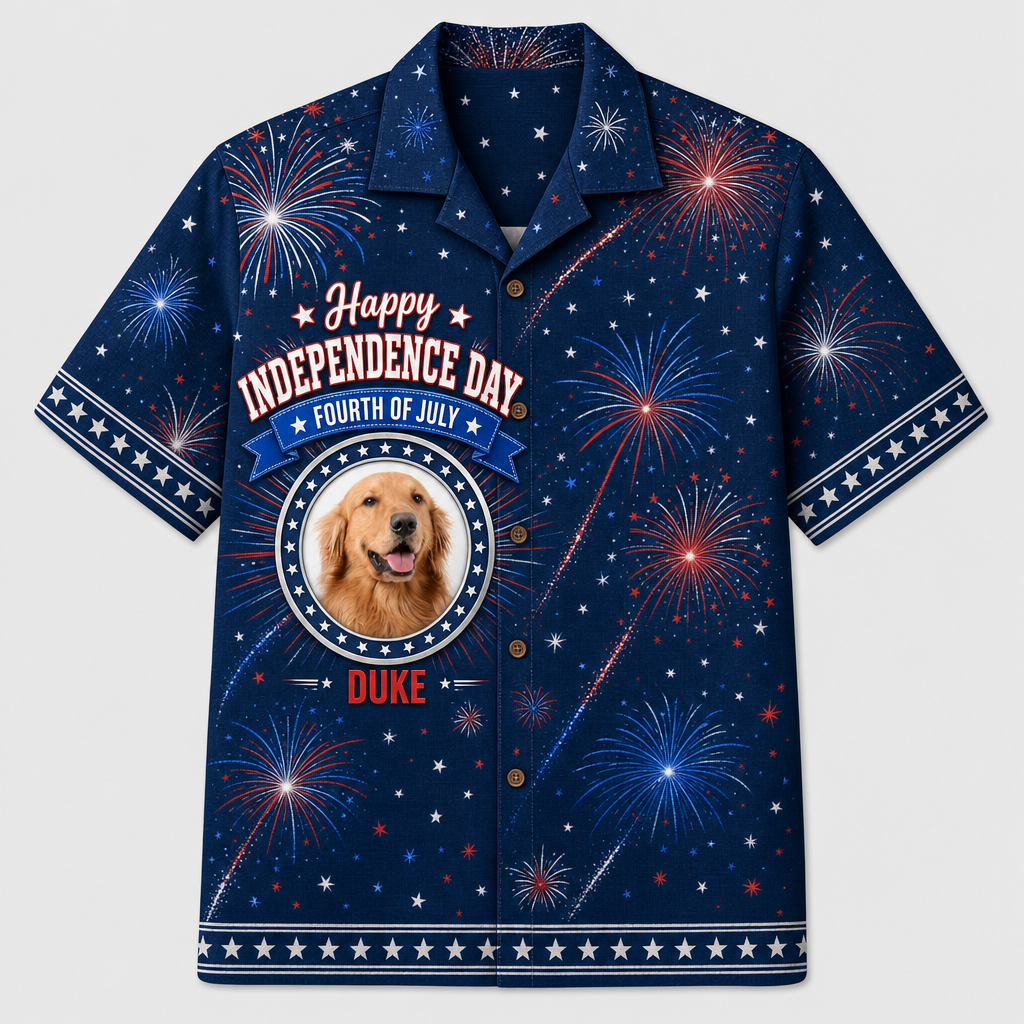 4th of July Fireworks Pet Photo Hawaiian Shirt - Hero