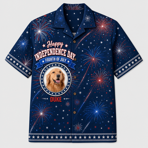 4th of July Fireworks Pet Photo Hawaiian Shirt - Hero