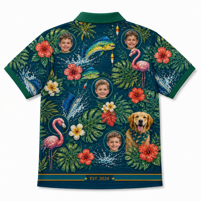 Fishing Dad Tropical Family Polo - Back view