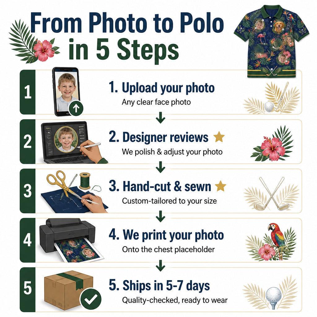 Golf Tropical Family Photo Polo - How it is made