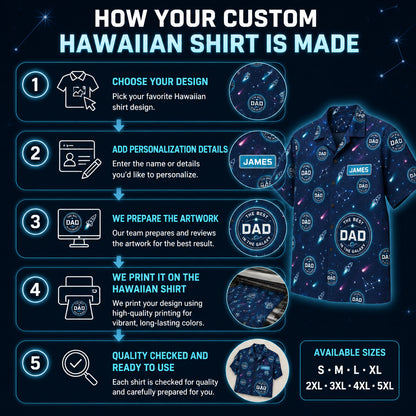Best Dad in the Galaxy – Mission Patch Hawaiian Shirt (Personalized Name) - How it is made