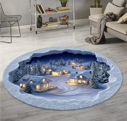 3D Snow Village Round Rug, Winter Scene Carpet for Living Room, Christmas Home Decor Cozy Holiday Floor Mat 49cfa293-dae0-46c5-9176-19bc93f130da-4.jpg