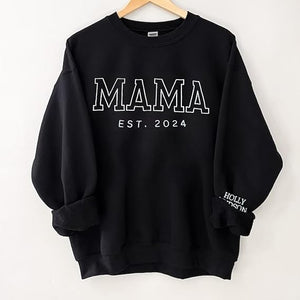 Personalized Embroidered Mama Sweatshirt With Kid Names On Sleeve, Mom Sweatshirt For Women, Gifts For Mom Grandma Mothers Day Christmas, New Mom Gifts