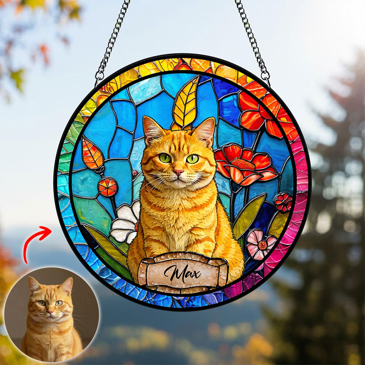 Stained Glass Style Pet Portrait - Personalized Stained Window Hanging Suncatcher