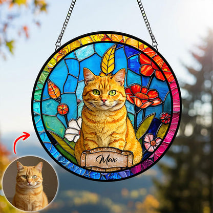Stained Glass Style Pet Portrait - Personalized Stained Window Hanging Suncatcher