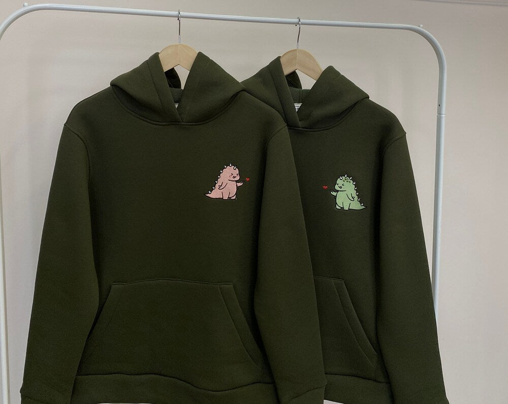 Couple Embroidered T-Rex Dragon Dinosaur Hoodies Cartoon Tiranosaur Crewneck Matching Sweatshirts, T-Shirt Items Anniversary Gift for Her and Him 4_0963802c-a1b1-44d4-bdb0-eb28e0d2e89e.jpg?v=1743397399