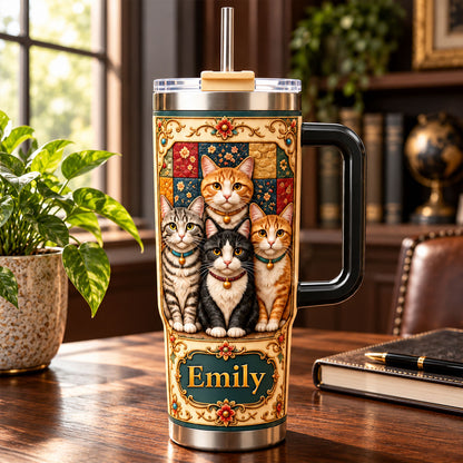 Royal Quilted Brocade Cat - Personalized 40oz Tumbler