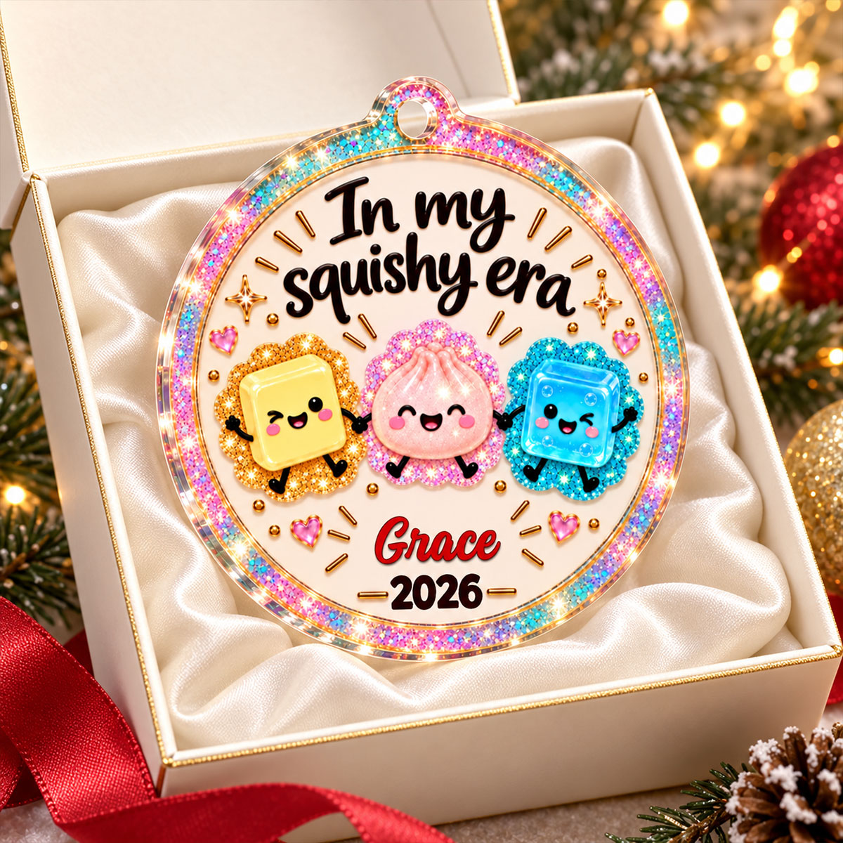The Year Of Squishy Hunting 2026 Sparkly Glitter Effect - Personalized Acrylic Ornament - Funny Viral Squishy Christmas Gift For Kids
