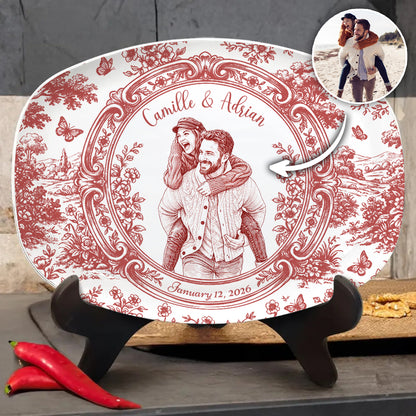 Custom Porcelain Portrait - Personalized Couple Toile Plate