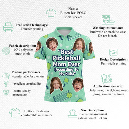 Best Pickleball Mom Ever Custom Kids Photo Polo Mint