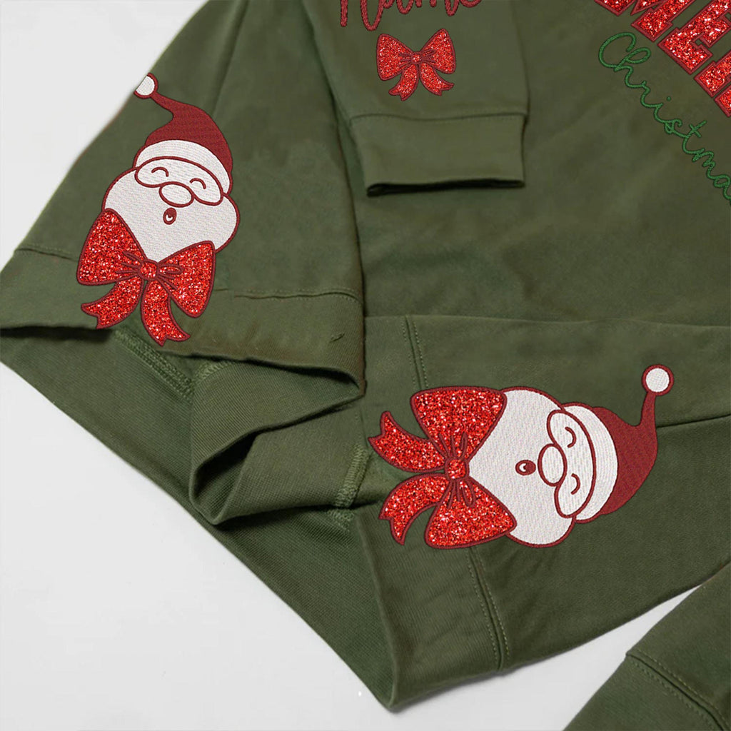 Merry Christmas Embroidered Side Bow Glitter Sweatshirt, Santa Claus Side Bow Sweatshirt, Side Bow Applique Sweatshirt, Trendy Coquette Bow 4_2163905c-e553-4ed5-81aa-ccb52008e1ce.jpg