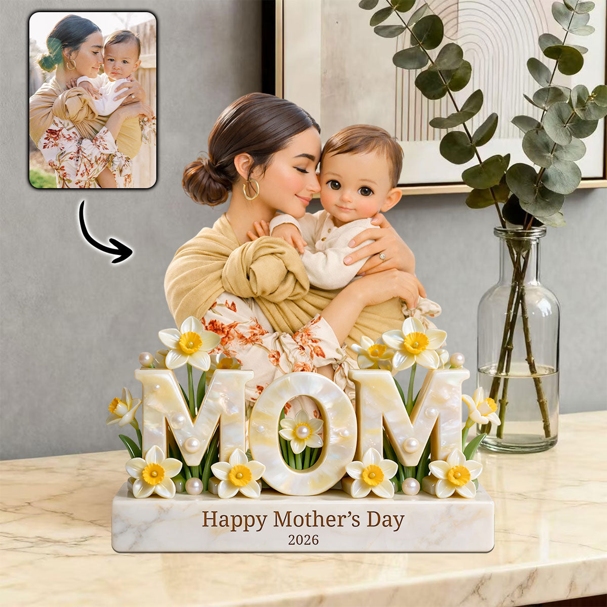 Floral Mom Keepsake with Photo - Personalized Mother Custom Shaped Acrylic Plaque