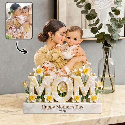 Floral Mom Keepsake with Photo - Personalized Mother Custom Shaped Acrylic Plaque