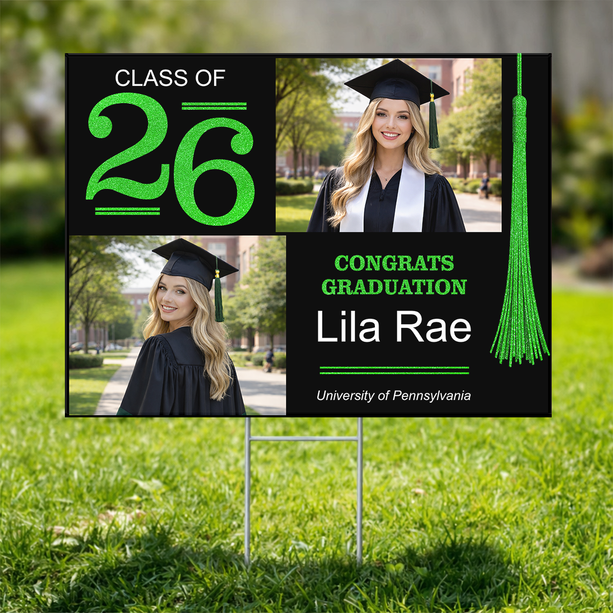 Triumphant Tassel Graduation Photo Yard Sign - Class Of 2026 - Personalized Lawn Sign