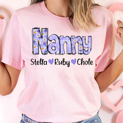 Custom Gigi Purple Daisy With Grandkids - Personalized Mother's Day Shirt