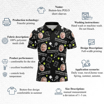 Best Pickleball Dad Custom Kids Photo Polo Black