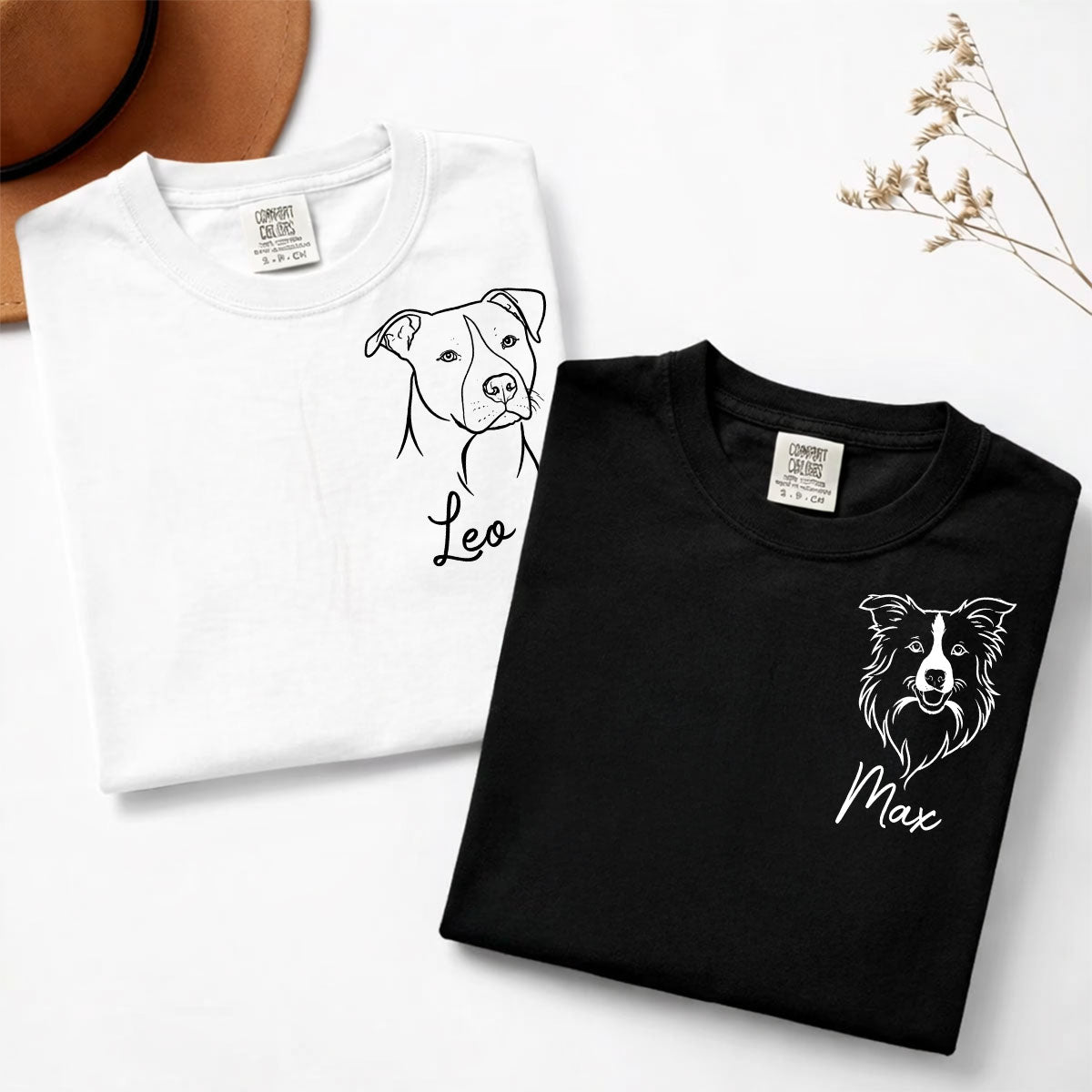 Custom Dog Portrait Comfort Colors Tshirt, Line art Dog Ears - Personalized Shirt