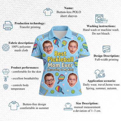 Custom Kids Photo Best Pickleball Mom Polo Light Blue