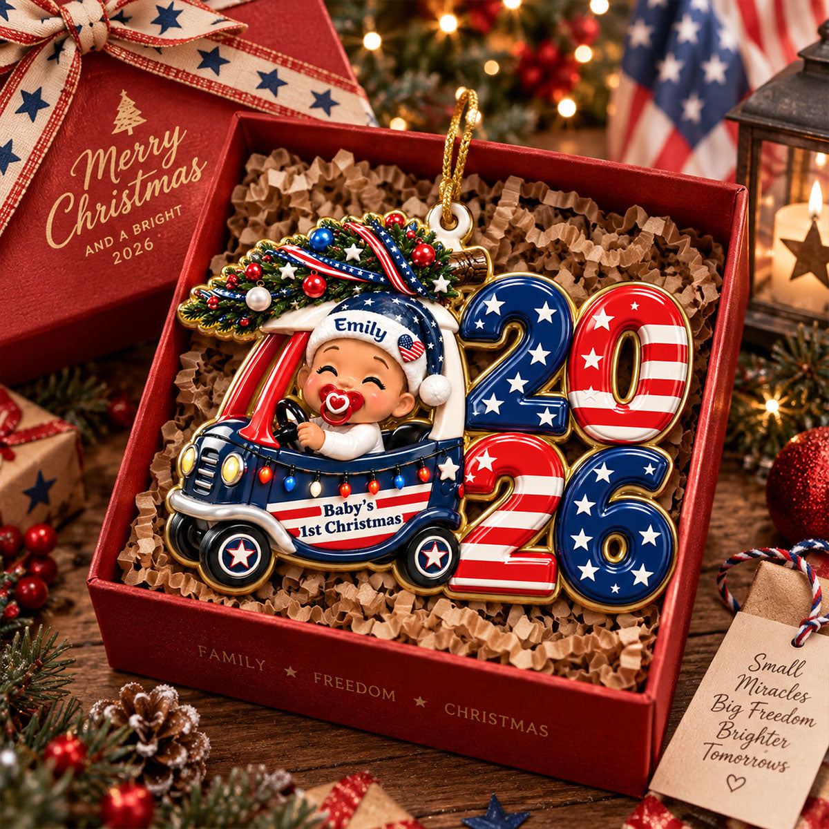 Baby’s First Christmas Car Christmas Love 2026 - Real 3D Raised Ornament