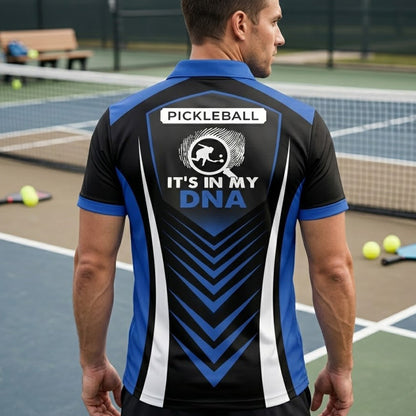 Pickleball Polo Shirt Custom Name It's In My DNA Graphic Performance Sport Shirt Black Blue Unisex