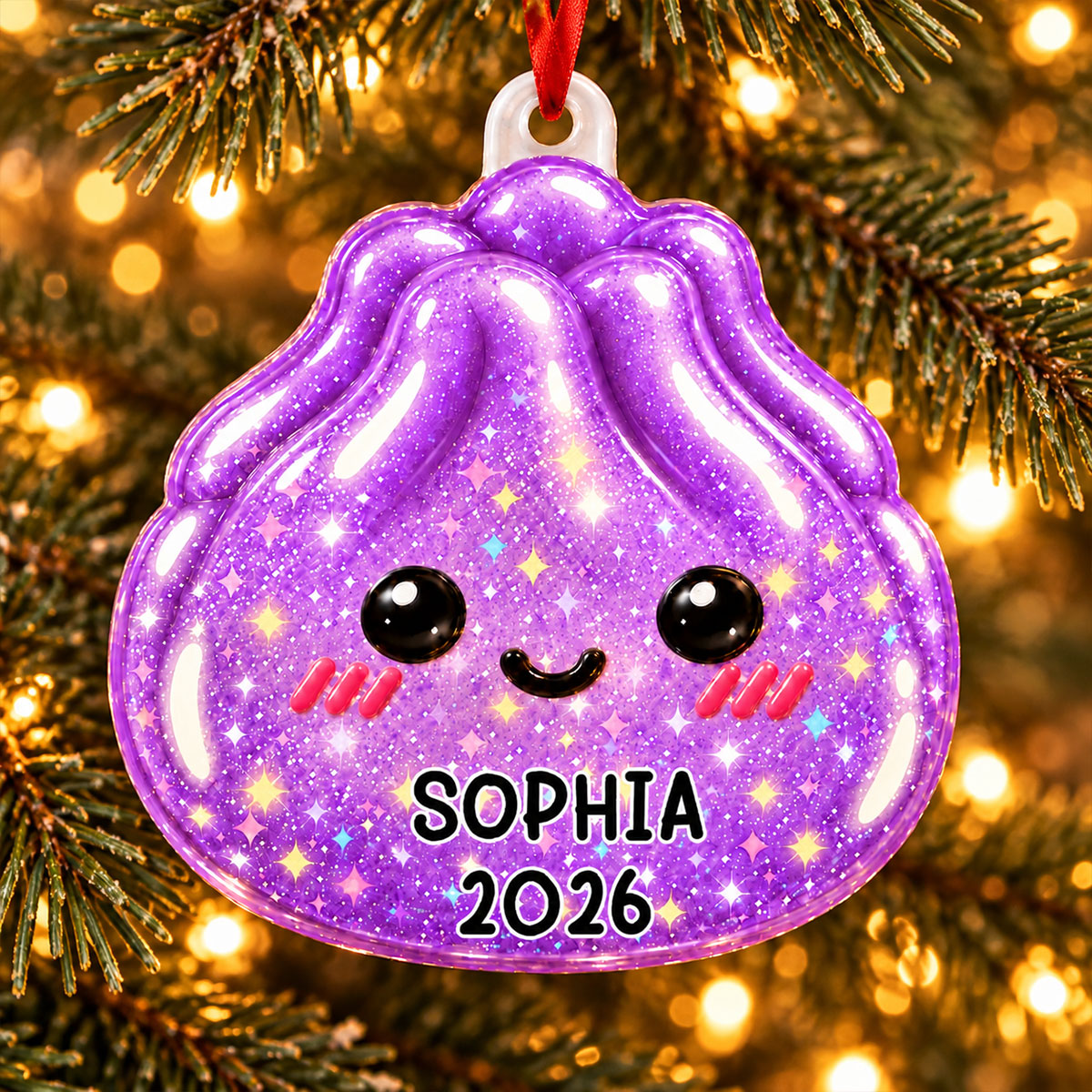 Super Cute Funny Dumpling Dim Sum Custom Name - Personalized Acrylic Ornament - Christmas Gift, Keepsake For Kids, Teenagers