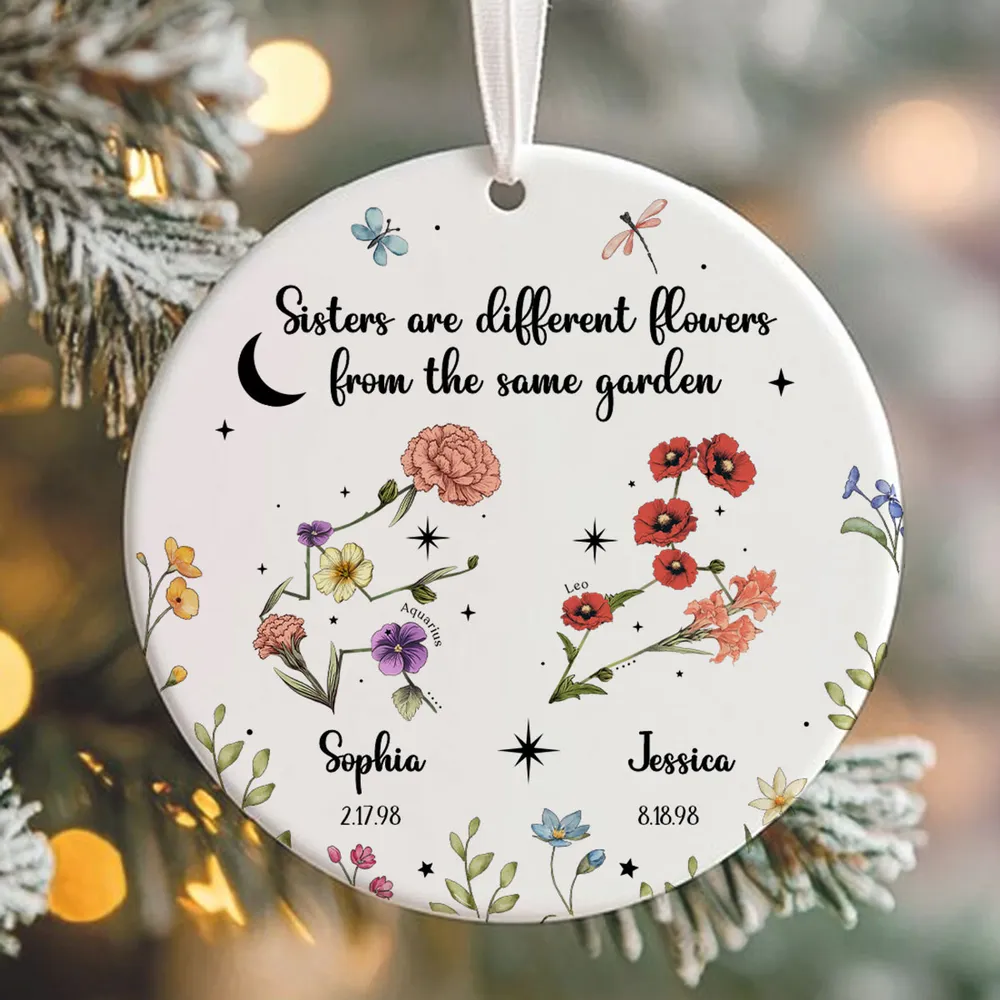 Sisters Besties Friends Zodiac Birth Month Flowers - Personalized Ornament - Christmas Gift, Birthday Gift For Sisters, Besties, BFF 4_4_11zon.png
