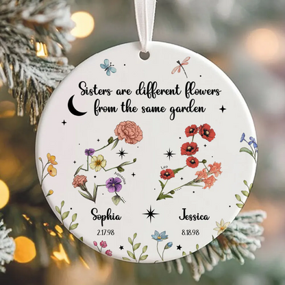 Sisters Besties Friends Zodiac Birth Month Flowers - Personalized Ornament - Christmas Gift, Birthday Gift For Sisters, Besties, BFF 4_4_11zon.png