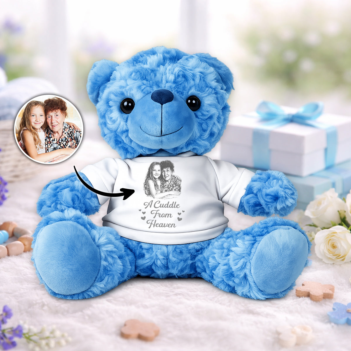 A Cuddle From Heaven - Pencil Sketch Photo Teddy Bear