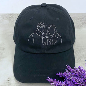 Custom Embroidered Couple Portrait Classic Cap from Photo