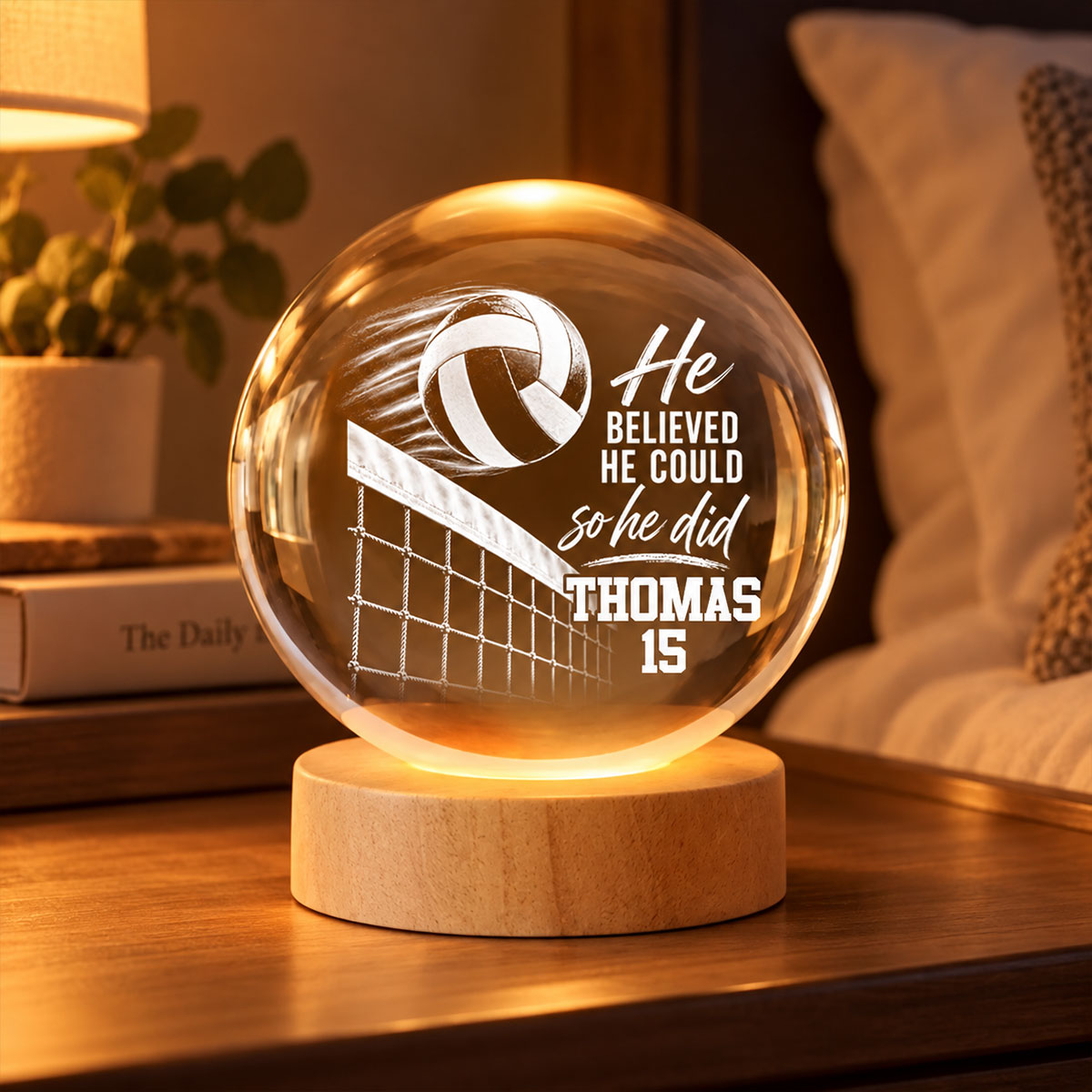 She believed She Could So She Did - Personalized Crystal Ball LED Light- Christmas Gift For Teenagers, Volleyball Players