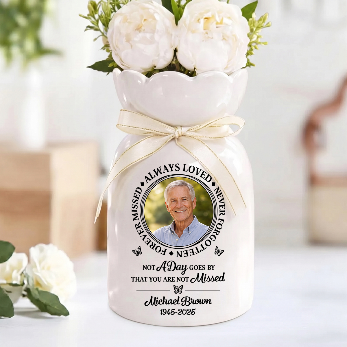 Always Loved Personalized Custom Ribbon Tie Flower Vase
