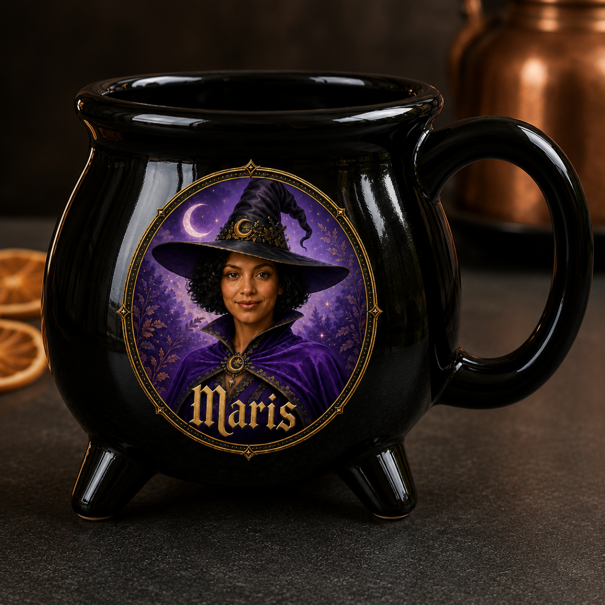 Custom Photo Halloween Black Ceramic Witch Mug - Personalized Halloween Gifts For Wife, Daughter, Besties, Sisters, Mom, Yourself