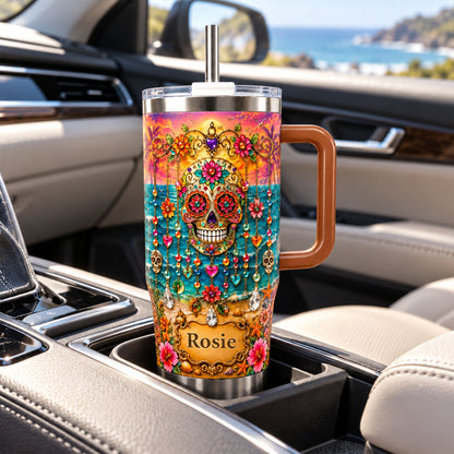 Sugar Skull Tumbler, Day of the Dead, Floral Skull 40oz Tumbler