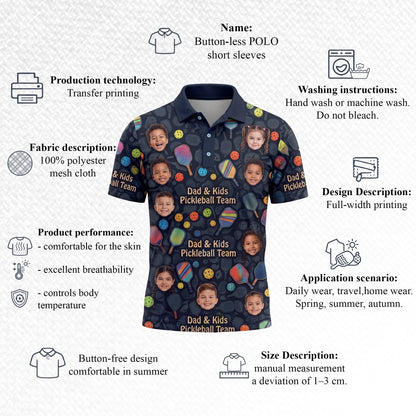 Dad & Kids Pickleball Team Custom Photo Polo Navy