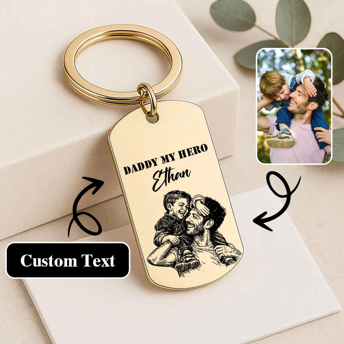 Pencil Sketch Father's day - Personalized Keychain