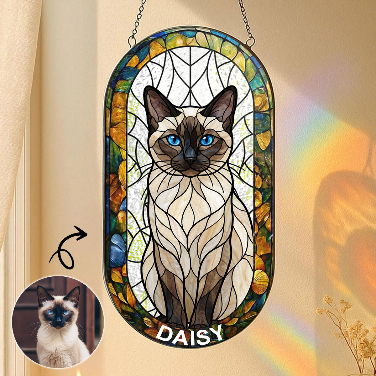 Portrait Dog Cat Family - Personalized Rounded Rectangle Stained Glass Suncatcher