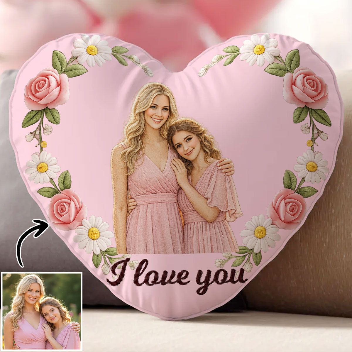 Best Mom Ever - Personalized Heart Floral Pillow