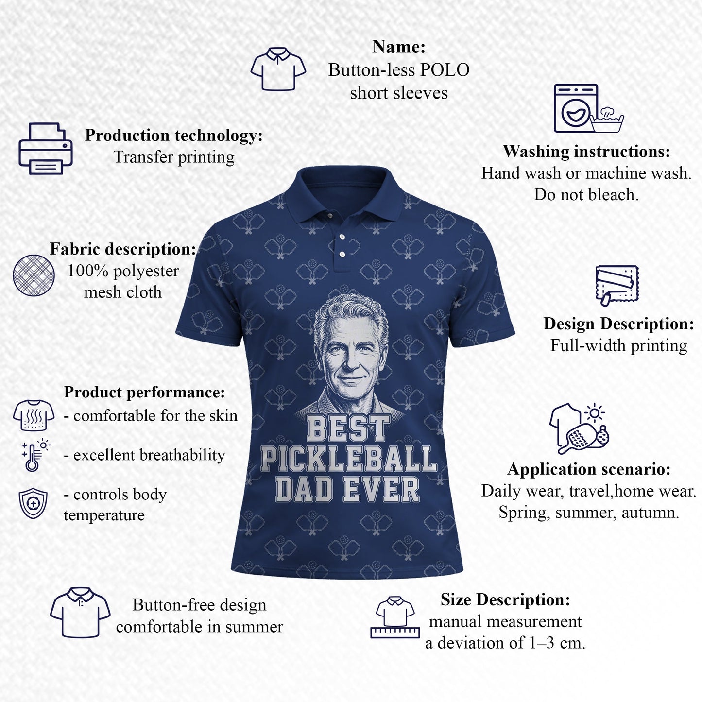 Best Pickleball Dad Ever Navy Polo Shirt for Men