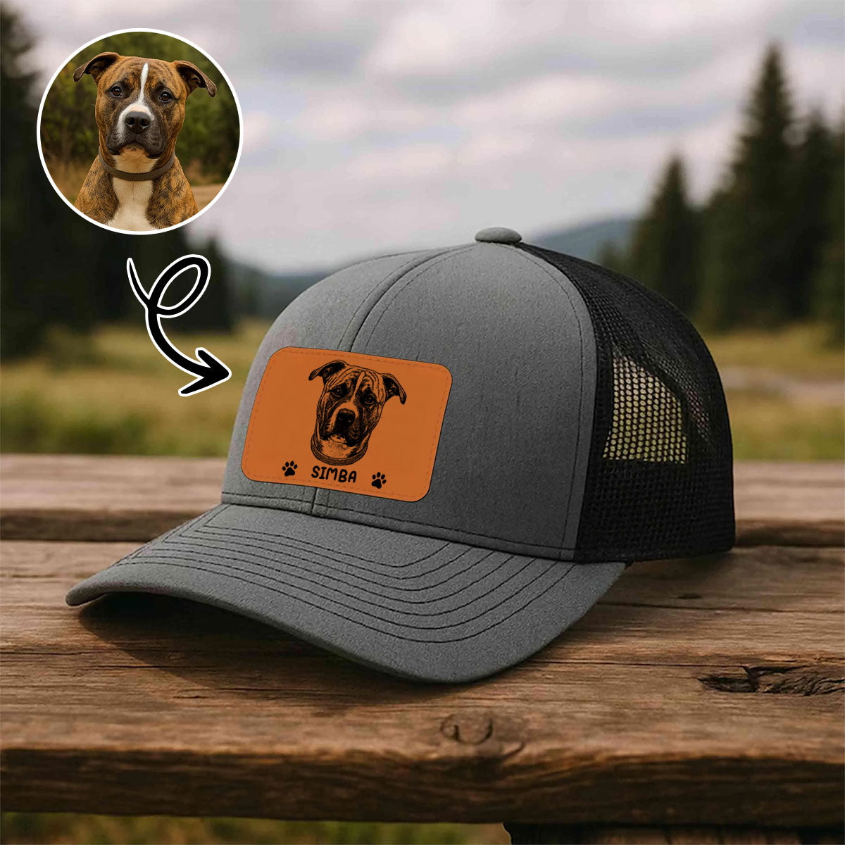 Custom Photo Pencil Sketch Just A Man & His Dog - Leather Label Net Hat