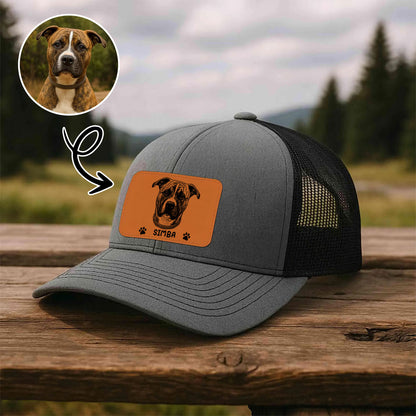 Custom Photo Pencil Sketch Just A Man & His Dog - Leather Label Net Hat