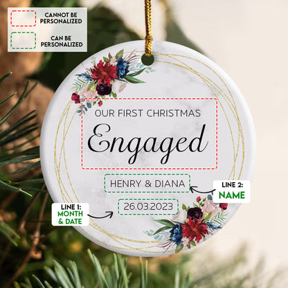First Christmas Engaged Tropical Flowers - Personalized Ornament - Christmas Gift 4_757b59bf-ec89-46e6-bb74-43e8c882ed89.jpg