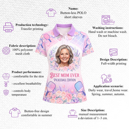 Custom Pickleball Polo Shirt Best Mom Ever Floral Paddle