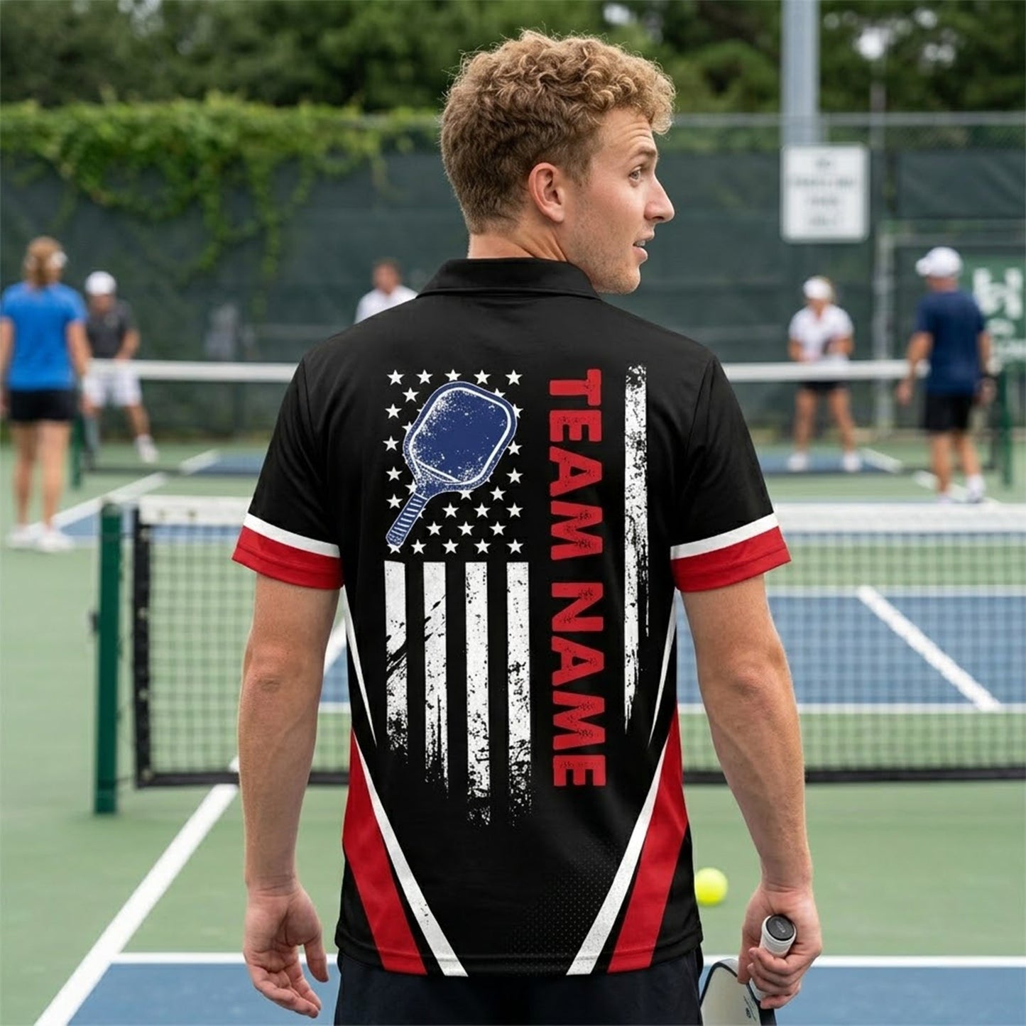 Custom Pickleball Polo Shirt USA Flag Personalized Name