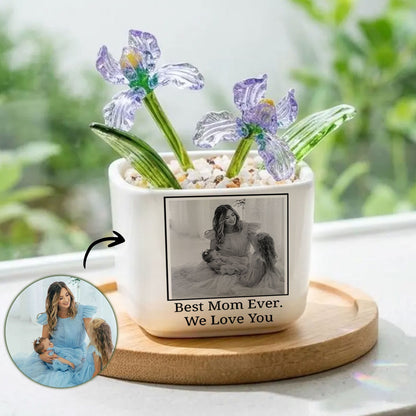 Custom Photo Mom Glass Flower Pot - Personalized Birth Flower Pot for Mom, Mother s Day Gift